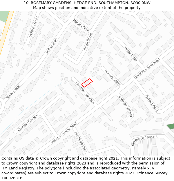 10, ROSEMARY GARDENS, HEDGE END, SOUTHAMPTON, SO30 0NW: Location map and indicative extent of plot