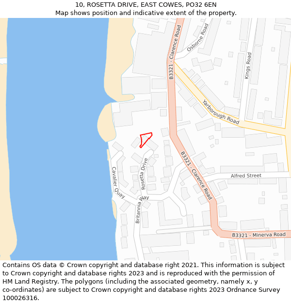 10, ROSETTA DRIVE, EAST COWES, PO32 6EN: Location map and indicative extent of plot