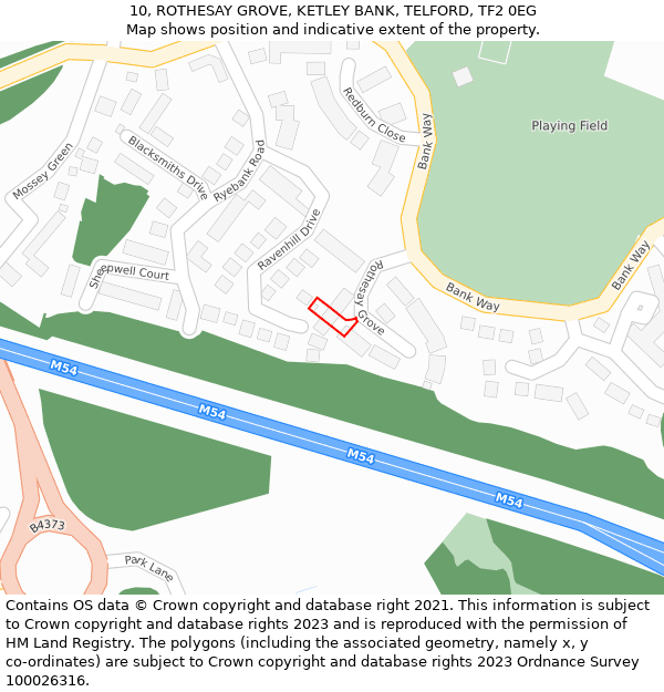 10, ROTHESAY GROVE, KETLEY BANK, TELFORD, TF2 0EG: Location map and indicative extent of plot