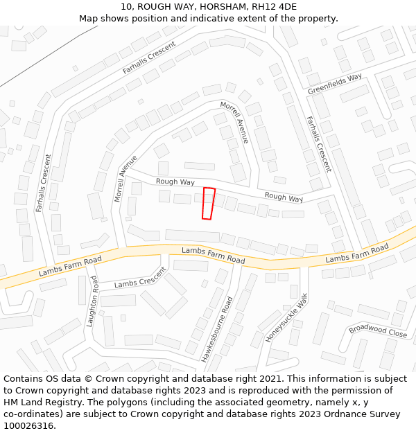 10, ROUGH WAY, HORSHAM, RH12 4DE: Location map and indicative extent of plot