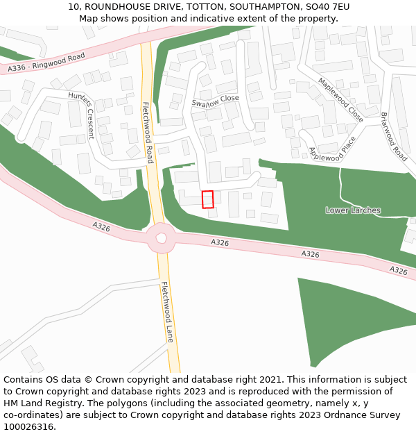 10, ROUNDHOUSE DRIVE, TOTTON, SOUTHAMPTON, SO40 7EU: Location map and indicative extent of plot