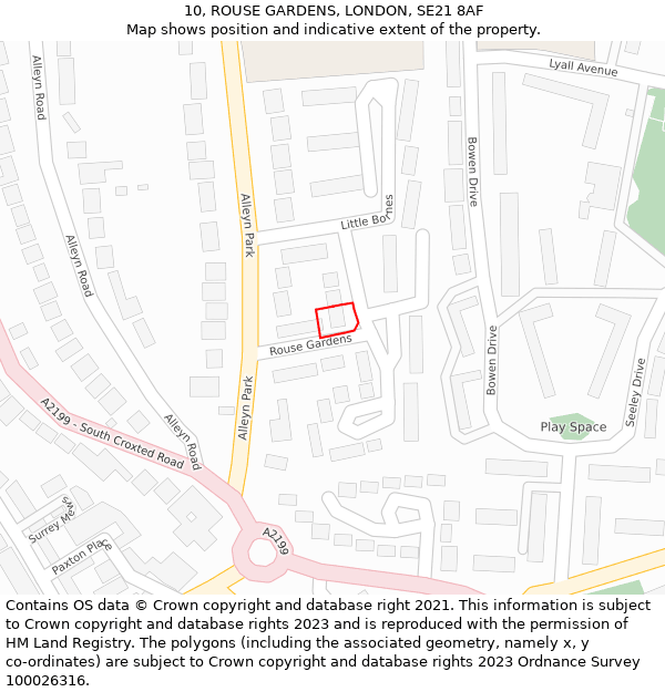 10, ROUSE GARDENS, LONDON, SE21 8AF: Location map and indicative extent of plot