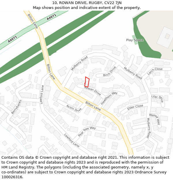 10, ROWAN DRIVE, RUGBY, CV22 7JN: Location map and indicative extent of plot