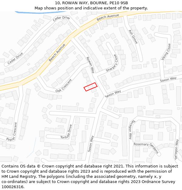 10, ROWAN WAY, BOURNE, PE10 9SB: Location map and indicative extent of plot