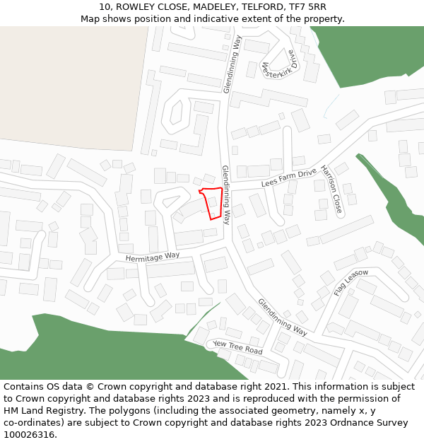 10, ROWLEY CLOSE, MADELEY, TELFORD, TF7 5RR: Location map and indicative extent of plot