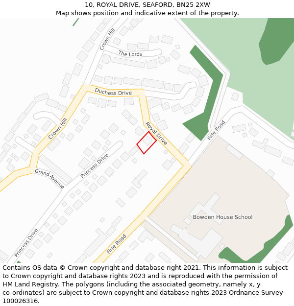 10, ROYAL DRIVE, SEAFORD, BN25 2XW: Location map and indicative extent of plot