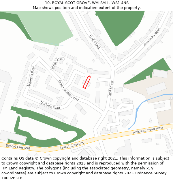 10, ROYAL SCOT GROVE, WALSALL, WS1 4NS: Location map and indicative extent of plot
