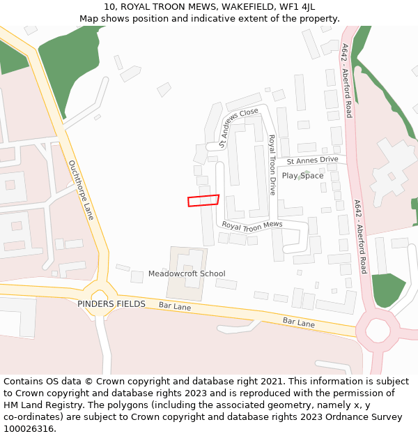 10, ROYAL TROON MEWS, WAKEFIELD, WF1 4JL: Location map and indicative extent of plot