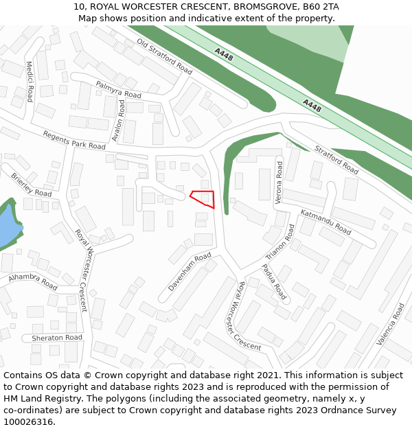 10, ROYAL WORCESTER CRESCENT, BROMSGROVE, B60 2TA: Location map and indicative extent of plot