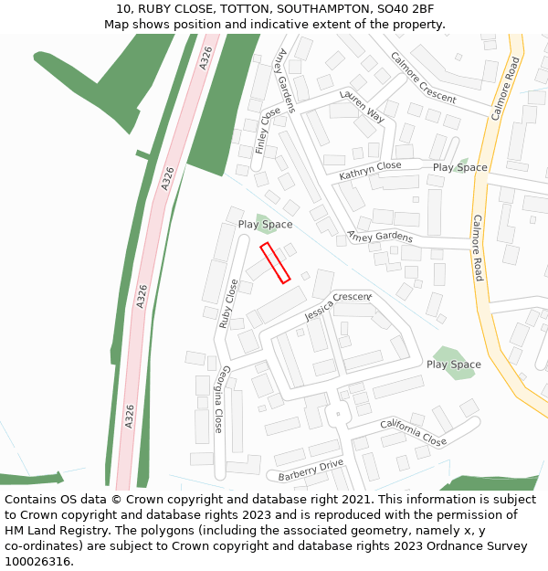 10, RUBY CLOSE, TOTTON, SOUTHAMPTON, SO40 2BF: Location map and indicative extent of plot