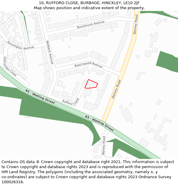 10, RUFFORD CLOSE, BURBAGE, HINCKLEY, LE10 2JF: Location map and indicative extent of plot