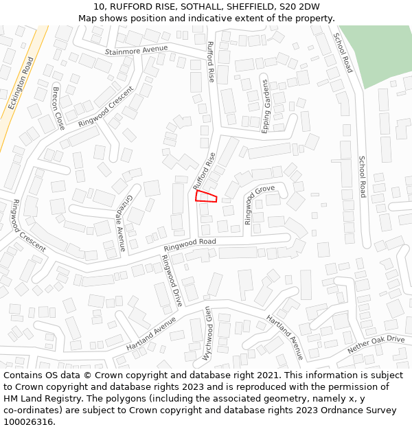10, RUFFORD RISE, SOTHALL, SHEFFIELD, S20 2DW: Location map and indicative extent of plot