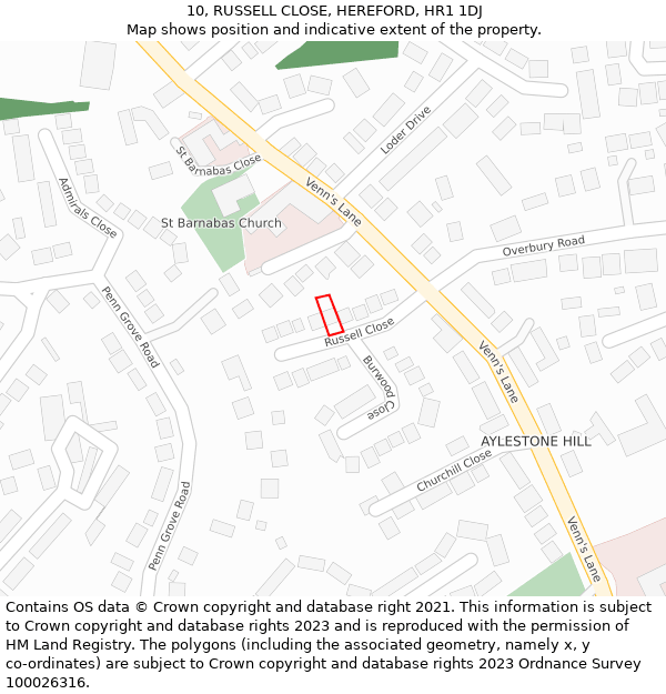 10, RUSSELL CLOSE, HEREFORD, HR1 1DJ: Location map and indicative extent of plot