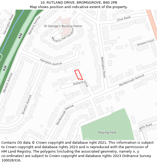 10, RUTLAND DRIVE, BROMSGROVE, B60 2PB: Location map and indicative extent of plot