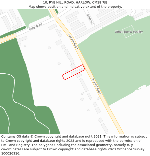 10, RYE HILL ROAD, HARLOW, CM18 7JE: Location map and indicative extent of plot