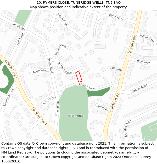 10, RYMERS CLOSE, TUNBRIDGE WELLS, TN2 3AQ: Location map and indicative extent of plot