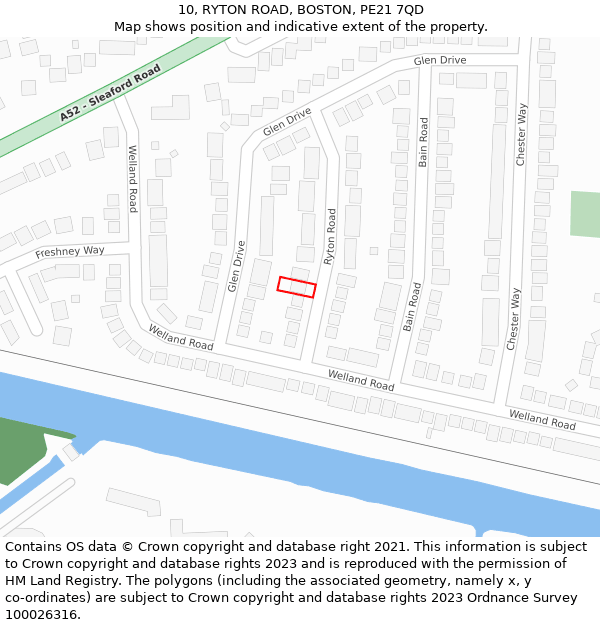 10, RYTON ROAD, BOSTON, PE21 7QD: Location map and indicative extent of plot