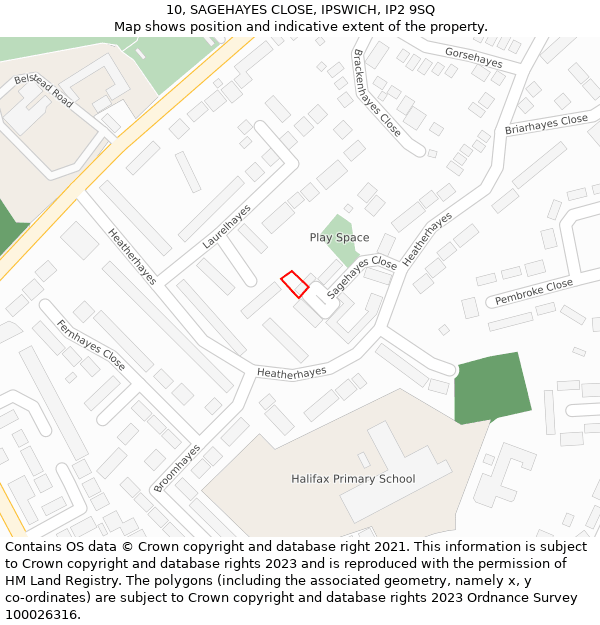 10, SAGEHAYES CLOSE, IPSWICH, IP2 9SQ: Location map and indicative extent of plot