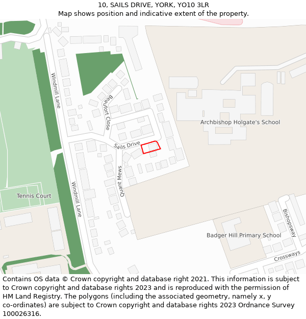 10, SAILS DRIVE, YORK, YO10 3LR: Location map and indicative extent of plot