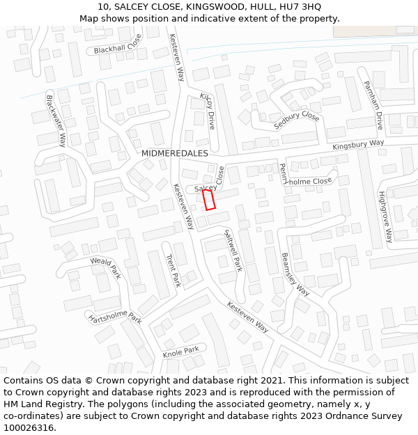 10, SALCEY CLOSE, KINGSWOOD, HULL, HU7 3HQ: Location map and indicative extent of plot