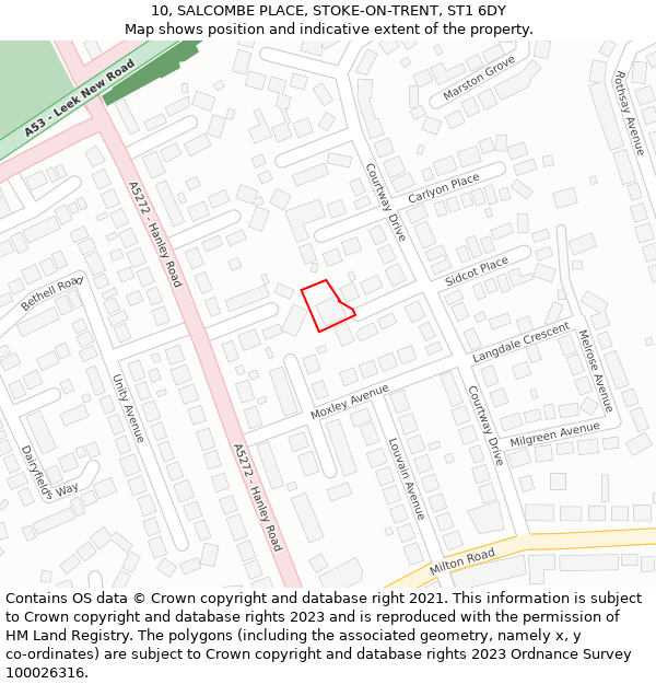 10, SALCOMBE PLACE, STOKE-ON-TRENT, ST1 6DY: Location map and indicative extent of plot