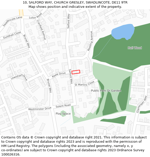 10, SALFORD WAY, CHURCH GRESLEY, SWADLINCOTE, DE11 9TR: Location map and indicative extent of plot