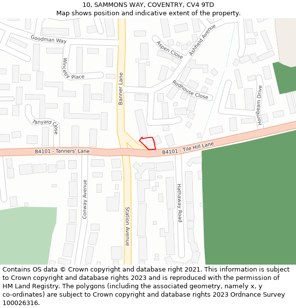 10, SAMMONS WAY, COVENTRY, CV4 9TD: Location map and indicative extent of plot