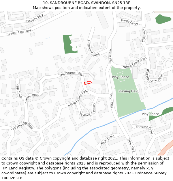10, SANDBOURNE ROAD, SWINDON, SN25 1RE: Location map and indicative extent of plot
