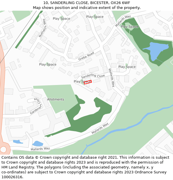 10, SANDERLING CLOSE, BICESTER, OX26 6WF: Location map and indicative extent of plot