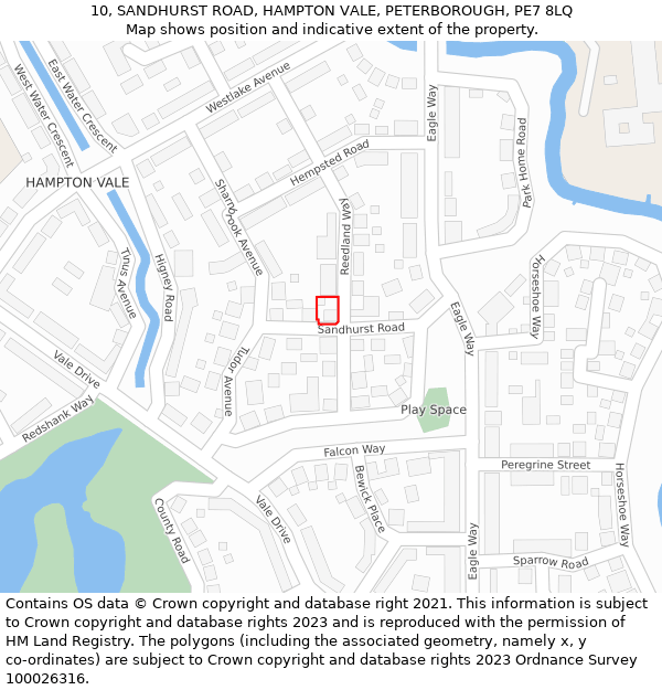 10, SANDHURST ROAD, HAMPTON VALE, PETERBOROUGH, PE7 8LQ: Location map and indicative extent of plot