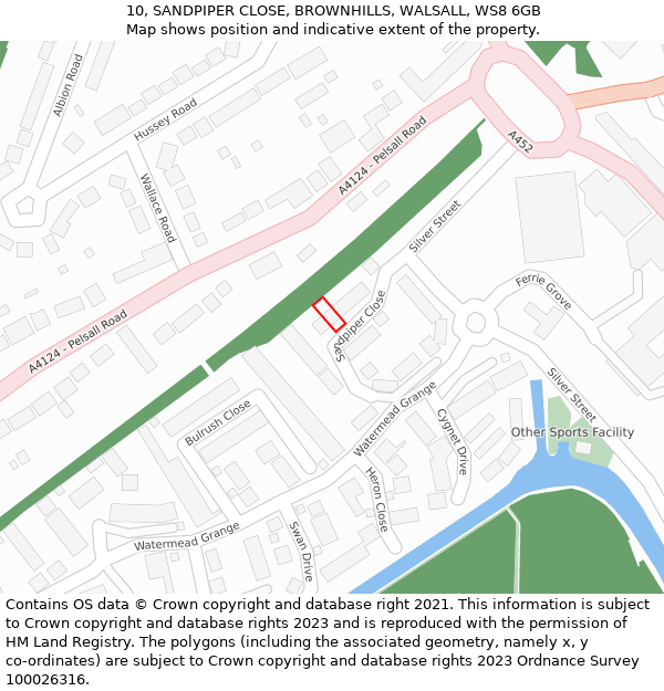 10, SANDPIPER CLOSE, BROWNHILLS, WALSALL, WS8 6GB: Location map and indicative extent of plot