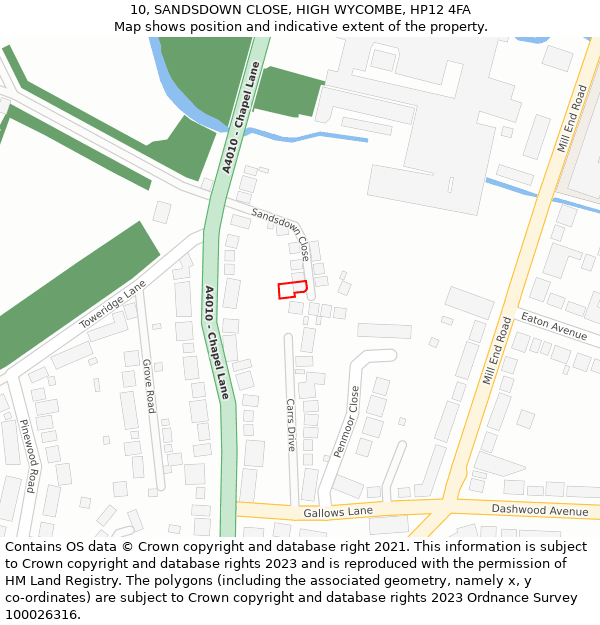 10, SANDSDOWN CLOSE, HIGH WYCOMBE, HP12 4FA: Location map and indicative extent of plot