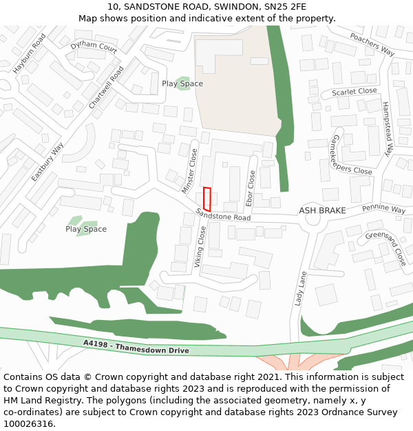 10, SANDSTONE ROAD, SWINDON, SN25 2FE: Location map and indicative extent of plot