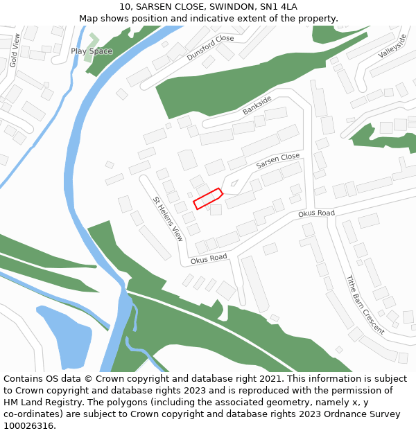 10, SARSEN CLOSE, SWINDON, SN1 4LA: Location map and indicative extent of plot