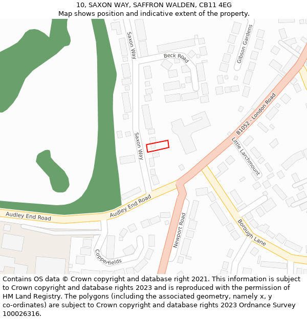 10, SAXON WAY, SAFFRON WALDEN, CB11 4EG: Location map and indicative extent of plot