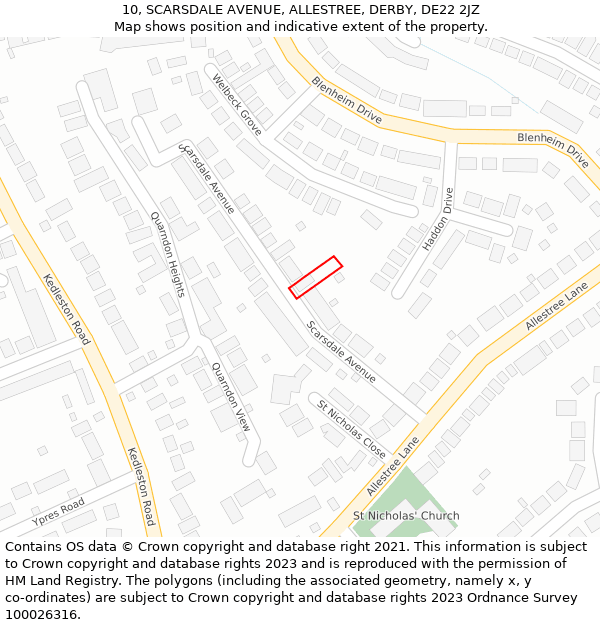 10, SCARSDALE AVENUE, ALLESTREE, DERBY, DE22 2JZ: Location map and indicative extent of plot