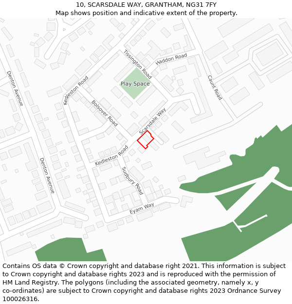 10, SCARSDALE WAY, GRANTHAM, NG31 7FY: Location map and indicative extent of plot