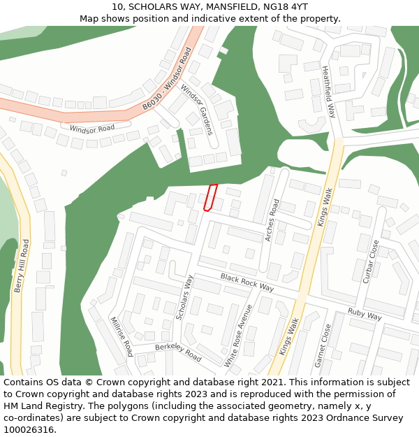 10, SCHOLARS WAY, MANSFIELD, NG18 4YT: Location map and indicative extent of plot