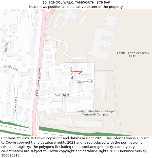 10, SCHOOL WALK, TAMWORTH, B79 8AF: Location map and indicative extent of plot