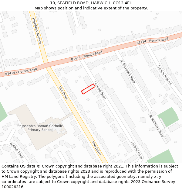 10, SEAFIELD ROAD, HARWICH, CO12 4EH: Location map and indicative extent of plot