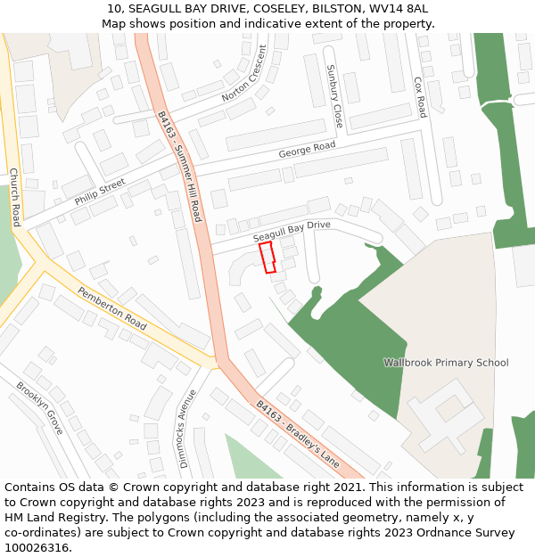 10, SEAGULL BAY DRIVE, COSELEY, BILSTON, WV14 8AL: Location map and indicative extent of plot