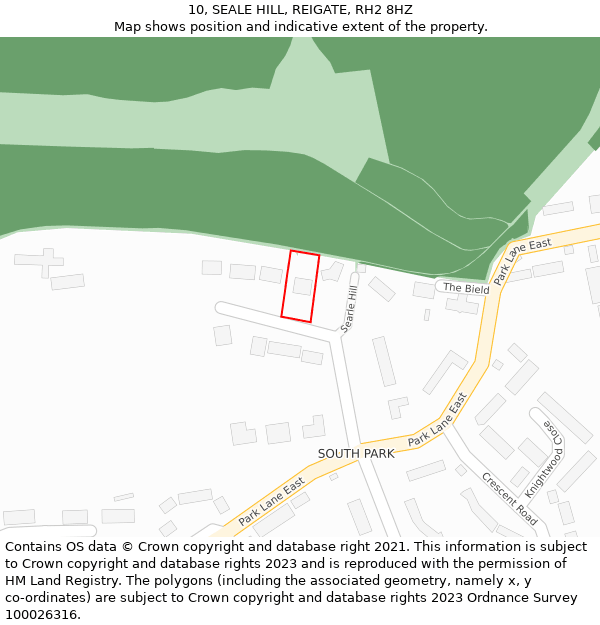 10, SEALE HILL, REIGATE, RH2 8HZ: Location map and indicative extent of plot