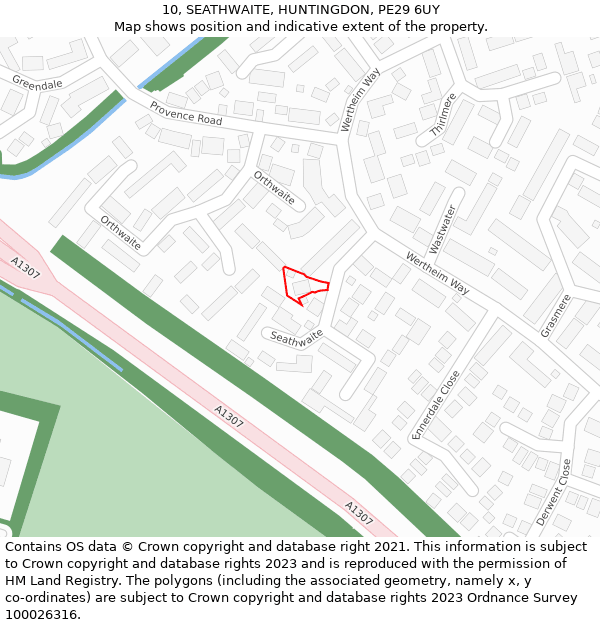 10, SEATHWAITE, HUNTINGDON, PE29 6UY: Location map and indicative extent of plot