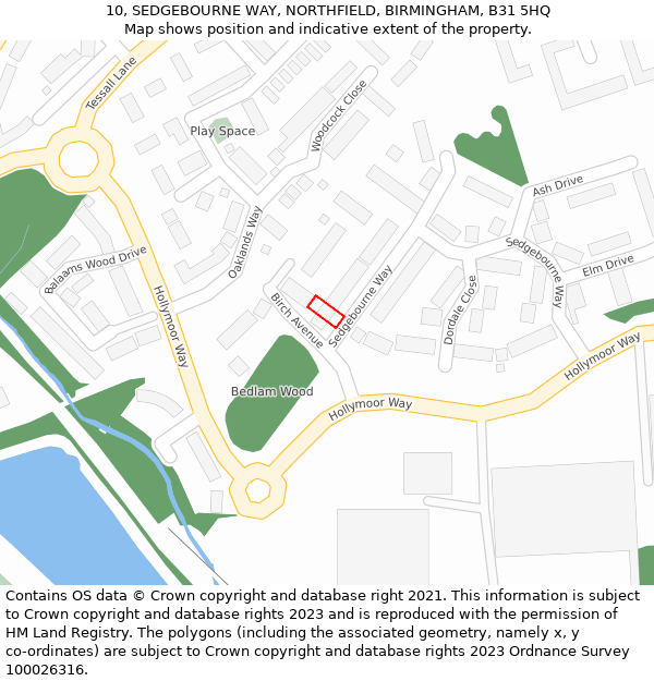 10, SEDGEBOURNE WAY, NORTHFIELD, BIRMINGHAM, B31 5HQ: Location map and indicative extent of plot