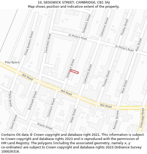 10, SEDGWICK STREET, CAMBRIDGE, CB1 3AJ: Location map and indicative extent of plot