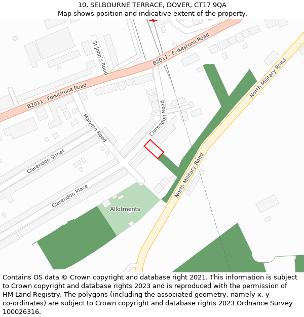 10, SELBOURNE TERRACE, DOVER, CT17 9QA: Location map and indicative extent of plot