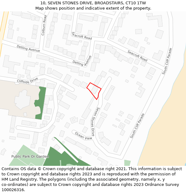 10, SEVEN STONES DRIVE, BROADSTAIRS, CT10 1TW: Location map and indicative extent of plot