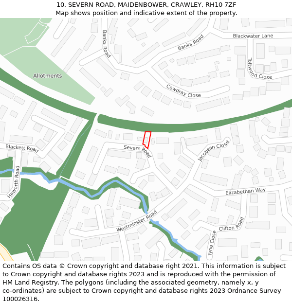 10, SEVERN ROAD, MAIDENBOWER, CRAWLEY, RH10 7ZF: Location map and indicative extent of plot