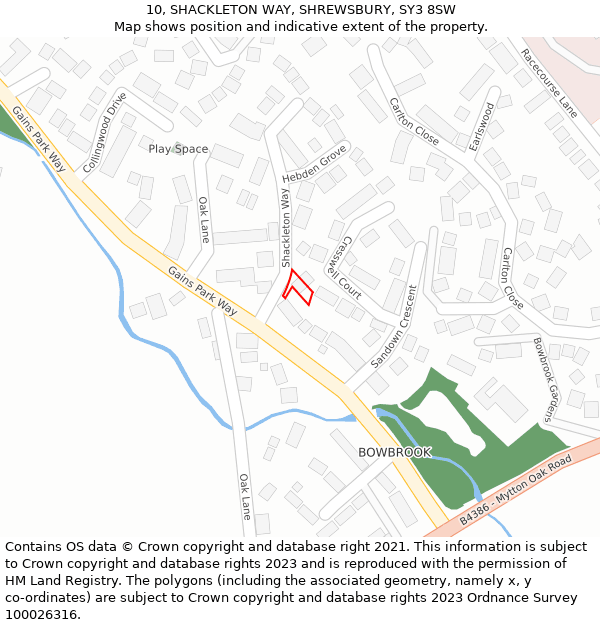 10, SHACKLETON WAY, SHREWSBURY, SY3 8SW: Location map and indicative extent of plot