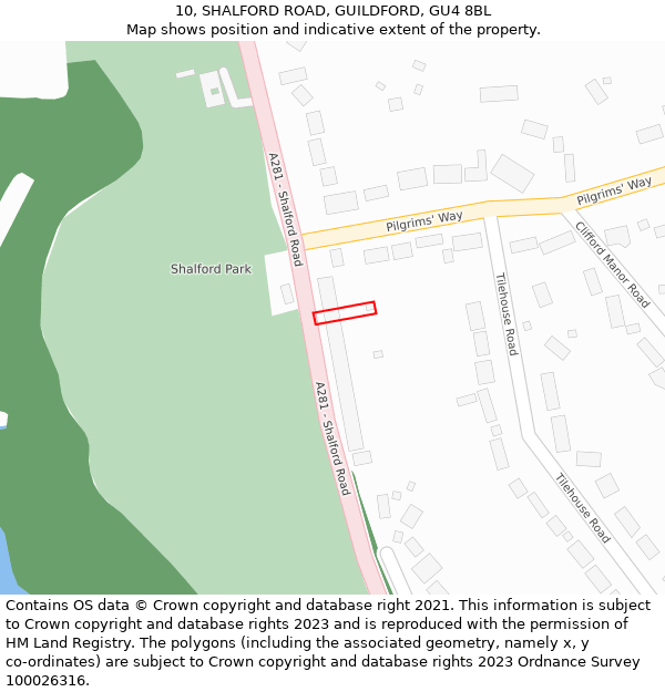 10, SHALFORD ROAD, GUILDFORD, GU4 8BL: Location map and indicative extent of plot